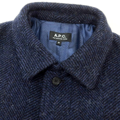 【中古】アーペーセー A.P.C. ウール ヘリンボーン織り ステンカラーコート ネイビー【 M 】【 状態ランクB 】【 メンズ 】