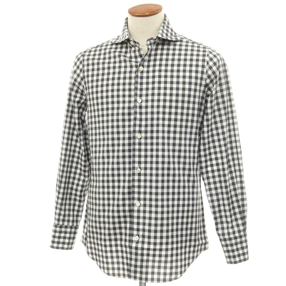 [Used] Finamore Cotton Gingham Check Horizontal Collar Casual Shirt Charcoal x White [39] [Condition Rank B] [Men&