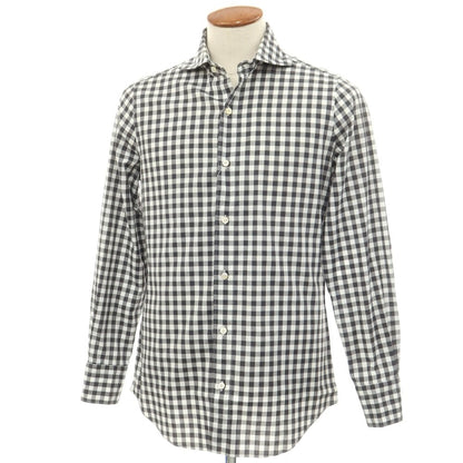 [Used] Finamore Cotton Gingham Check Horizontal Collar Casual Shirt Charcoal x White [39] [Condition Rank B] [Men&