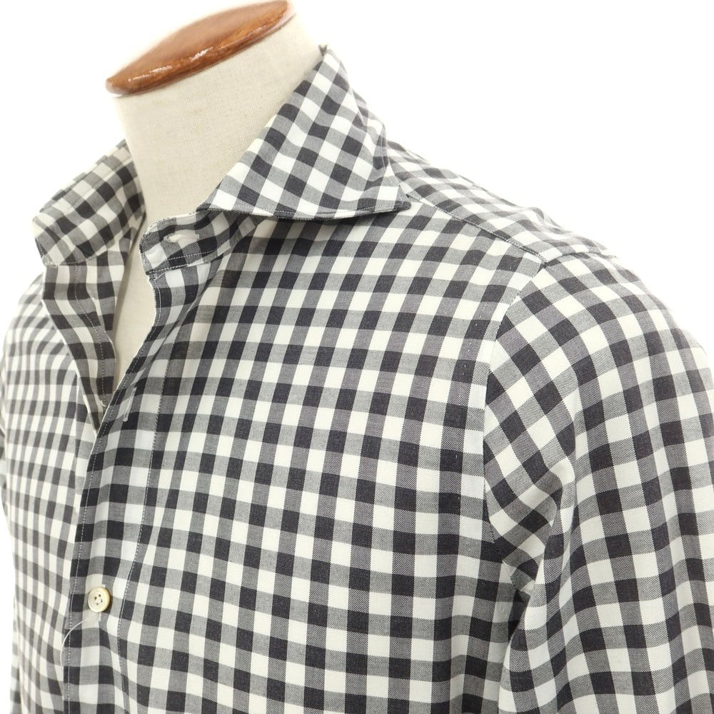 [Used] Finamore Cotton Gingham Check Horizontal Collar Casual Shirt Charcoal x White [39] [Condition Rank B] [Men&