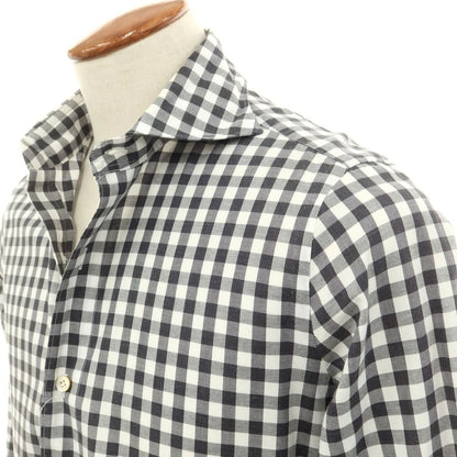 [Used] Finamore Cotton Gingham Check Horizontal Collar Casual Shirt Charcoal x White [39] [Condition Rank B] [Men&