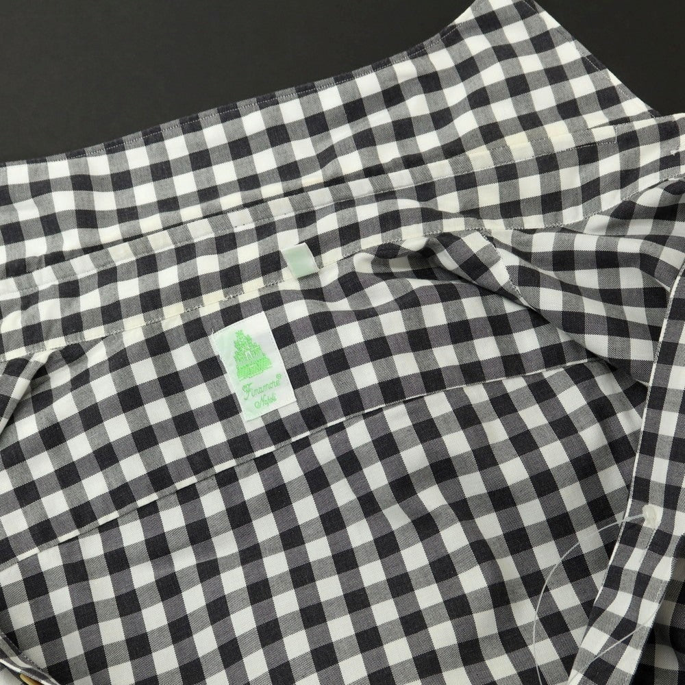 [Used] Finamore Cotton Gingham Check Horizontal Collar Casual Shirt Charcoal x White [39] [Condition Rank B] [Men&