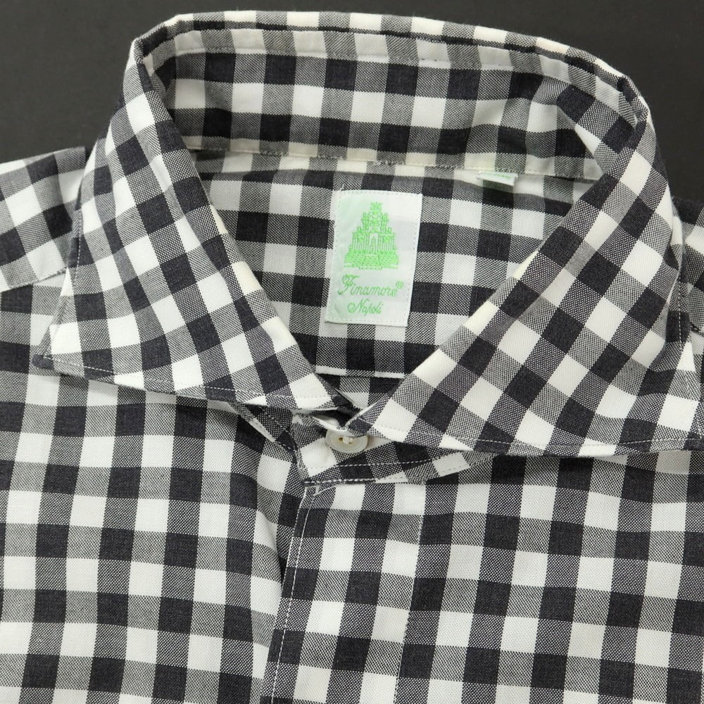 [Used] Finamore Cotton Gingham Check Horizontal Collar Casual Shirt Charcoal x White [39] [Condition Rank B] [Men&