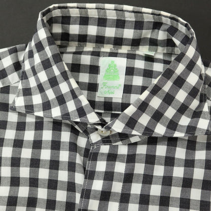 [Used] Finamore Cotton Gingham Check Horizontal Collar Casual Shirt Charcoal x White [39] [Condition Rank B] [Men&