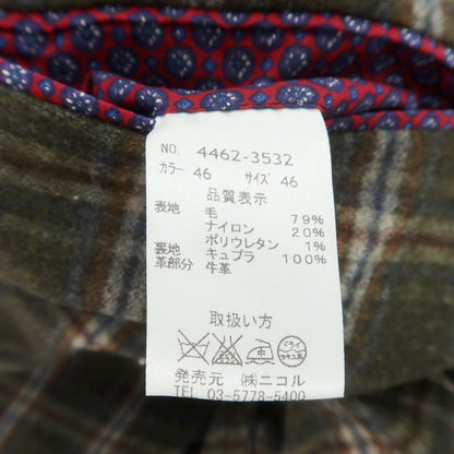 【中古】ムッシュニコル monsieur NICOLE ウールナイロンポリウレタン チェック 3B テーラードジャケット ダークモスグリーン【 46 】【 状態ランクA 】【 メンズ 】