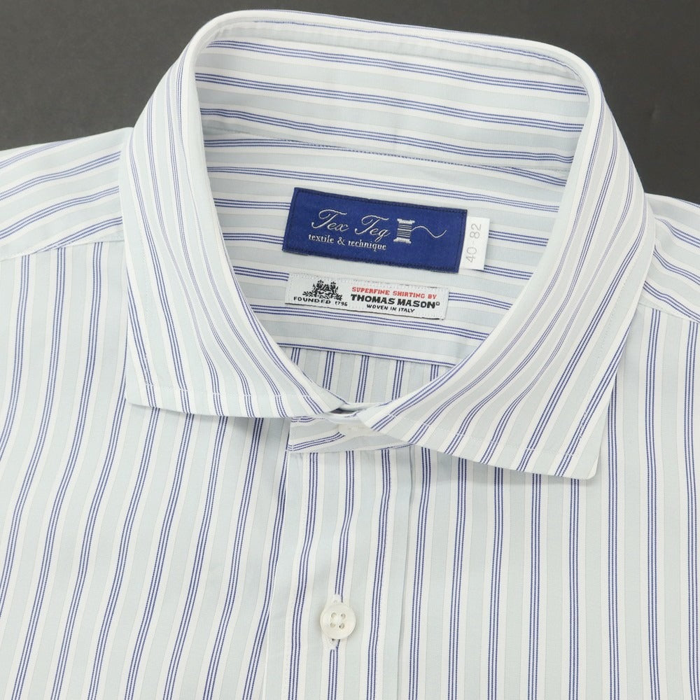 [Used] Tex Teq Kamakura Shirt, Cotton Stripe Wide Collar Dress Shirt, Light Blue x Navy [40-82] [Condition Rank B] [Men&