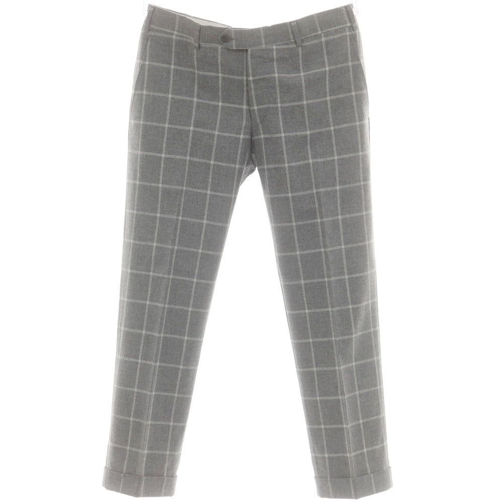 【中古】ジェルマーノ GERMANO ウールコットンカシミヤ チェック ドレススラックスパンツ グレーxホワイト【 50 】【 状態ランクC 】【 メンズ 】