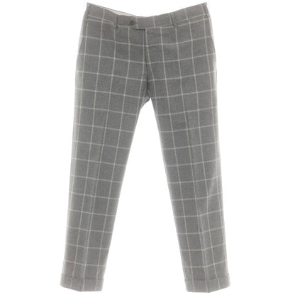 【中古】ジェルマーノ GERMANO ウールコットンカシミヤ チェック ドレススラックスパンツ グレーxホワイト【 50 】【 状態ランクC 】【 メンズ 】