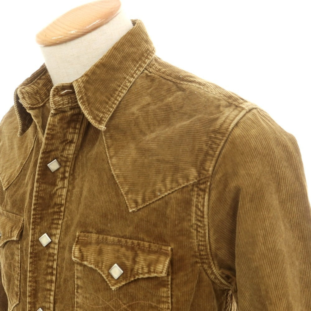 【中古】ダブルアールエル RRL DOUBLE RL コットン コーデュロイ レギュラーカラー ウエスタンシャツ カーキブラウン【 XS 】【 状態ランクB 】【 メンズ 】