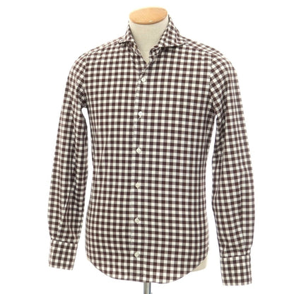 [Used] Finamore Cotton Gingham Check Horizontal Collar Casual Shirt Brown x White [37] [Condition Rank B] [Men&
