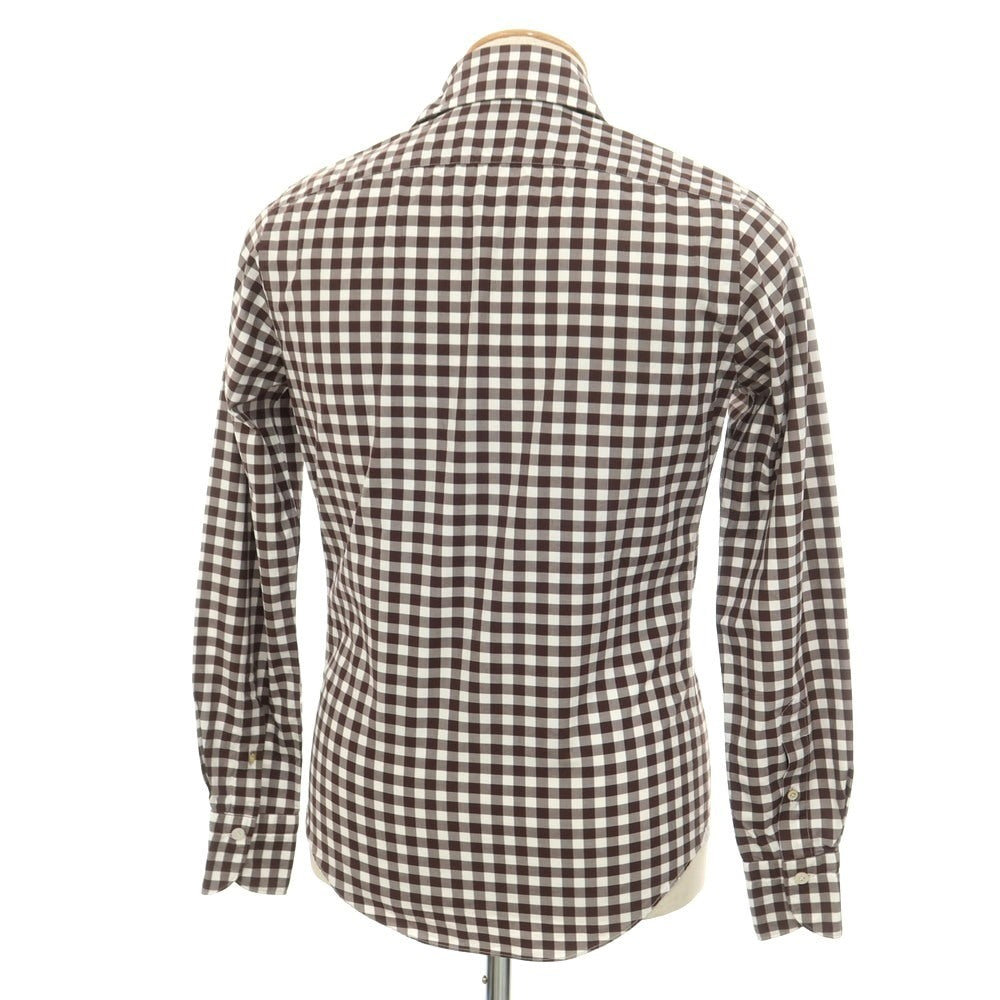 [Used] Finamore Cotton Gingham Check Horizontal Collar Casual Shirt Brown x White [37] [Condition Rank B] [Men&
