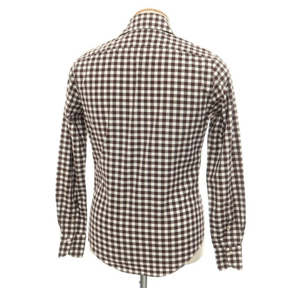 [Used] Finamore Cotton Gingham Check Horizontal Collar Casual Shirt Brown x White [37] [Condition Rank B] [Men&