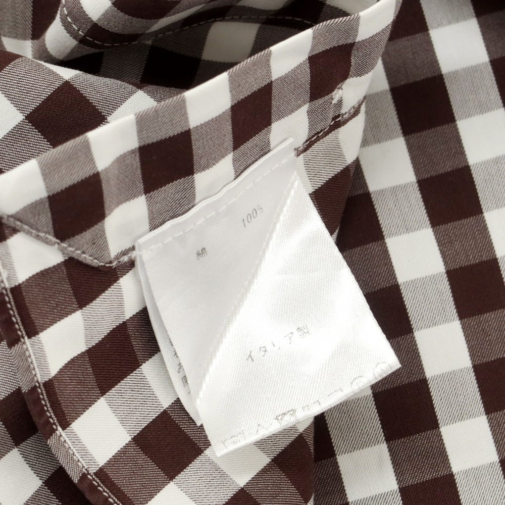[Used] Finamore Cotton Gingham Check Horizontal Collar Casual Shirt Brown x White [37] [Condition Rank B] [Men&