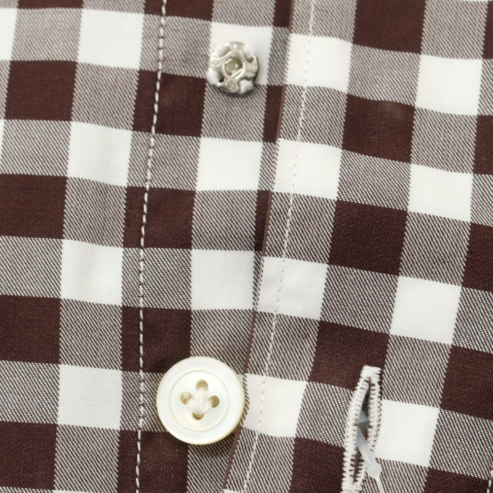 [Used] Finamore Cotton Gingham Check Horizontal Collar Casual Shirt Brown x White [37] [Condition Rank B] [Men&