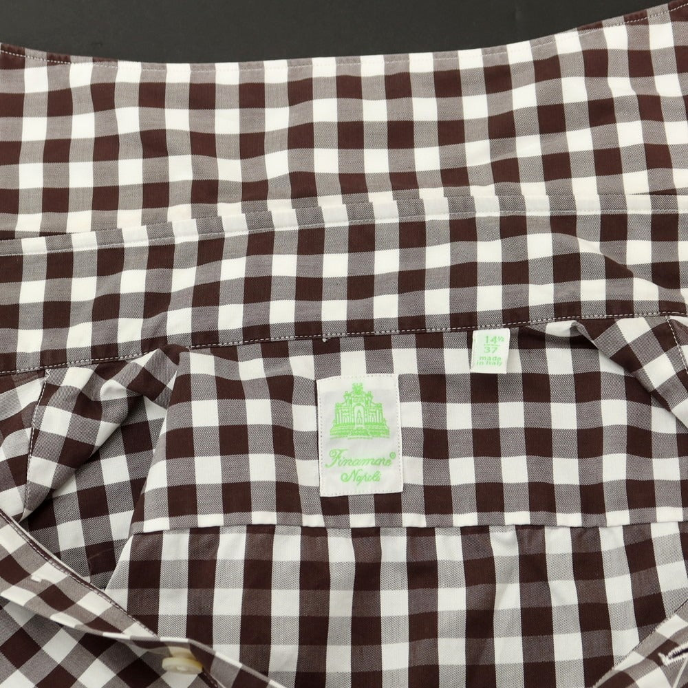 [Used] Finamore Cotton Gingham Check Horizontal Collar Casual Shirt Brown x White [37] [Condition Rank B] [Men&