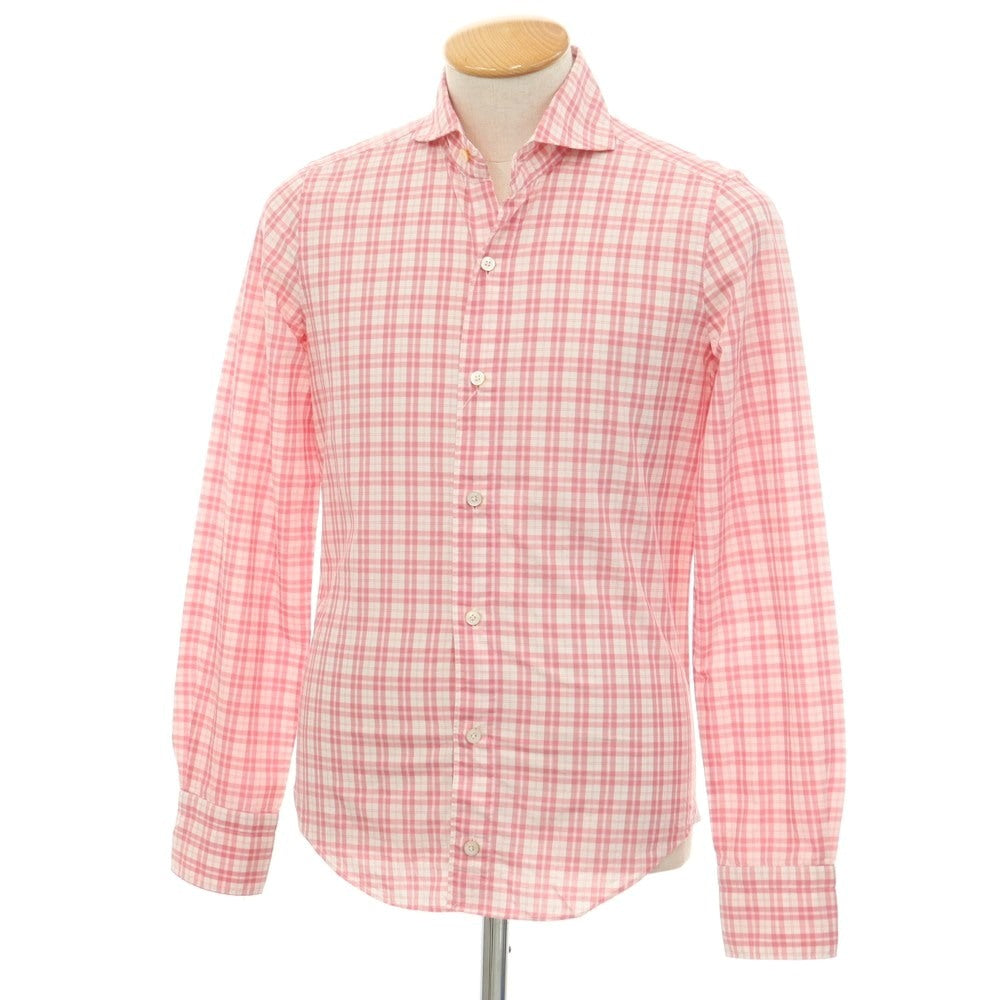 [Used] Finamore Cotton Check Horizontal Collar Casual Shirt Pink x White [37] [Condition Rank B] [Men&