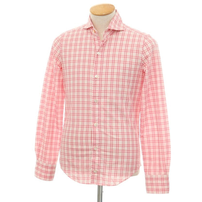 [Used] Finamore Cotton Check Horizontal Collar Casual Shirt Pink x White [37] [Condition Rank B] [Men&