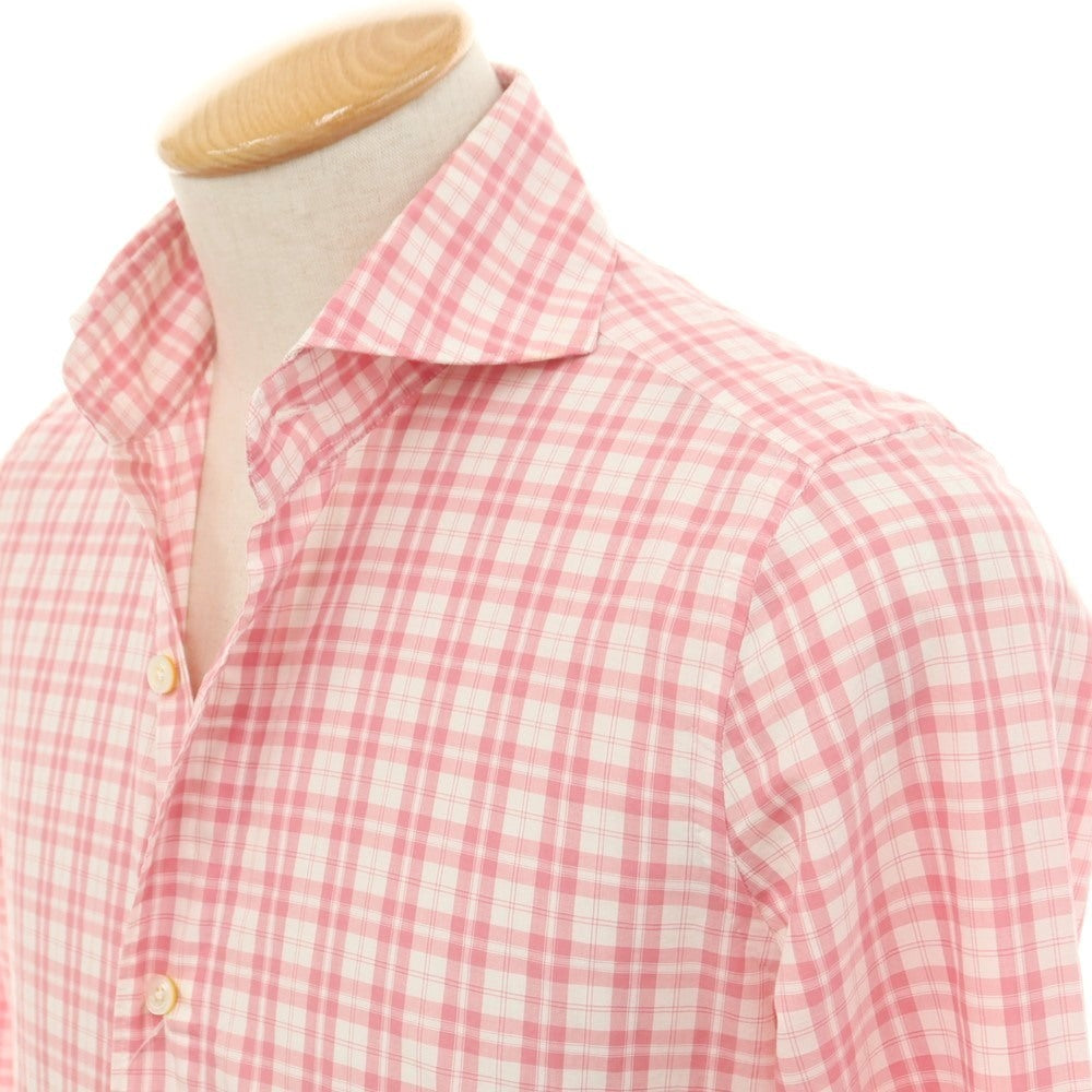 [Used] Finamore Cotton Check Horizontal Collar Casual Shirt Pink x White [37] [Condition Rank B] [Men&