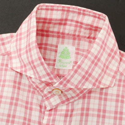 [Used] Finamore Cotton Check Horizontal Collar Casual Shirt Pink x White [37] [Condition Rank B] [Men&