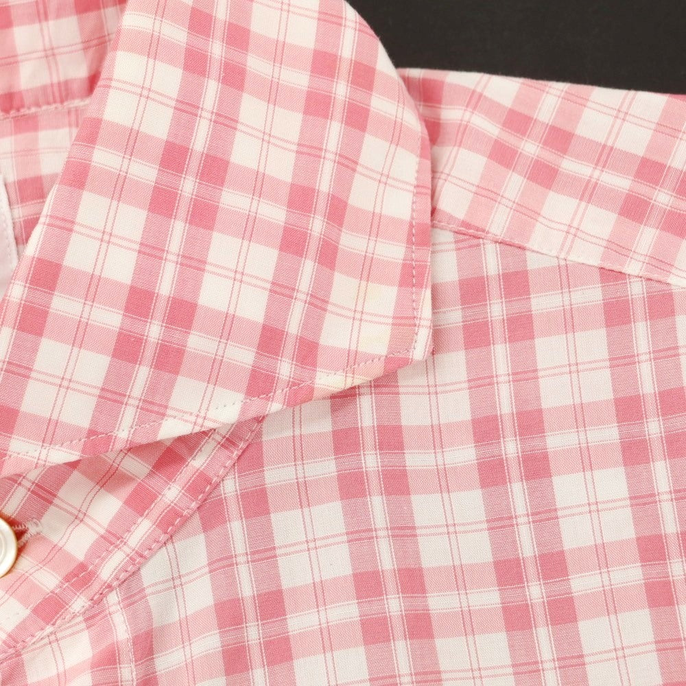 [Used] Finamore Cotton Check Horizontal Collar Casual Shirt Pink x White [37] [Condition Rank B] [Men&