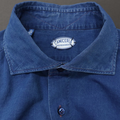 [Used] Vincenzo di Ruggiero Cotton Wide Collar Casual Shirt Navy [43] [Condition Rank B] [Men&