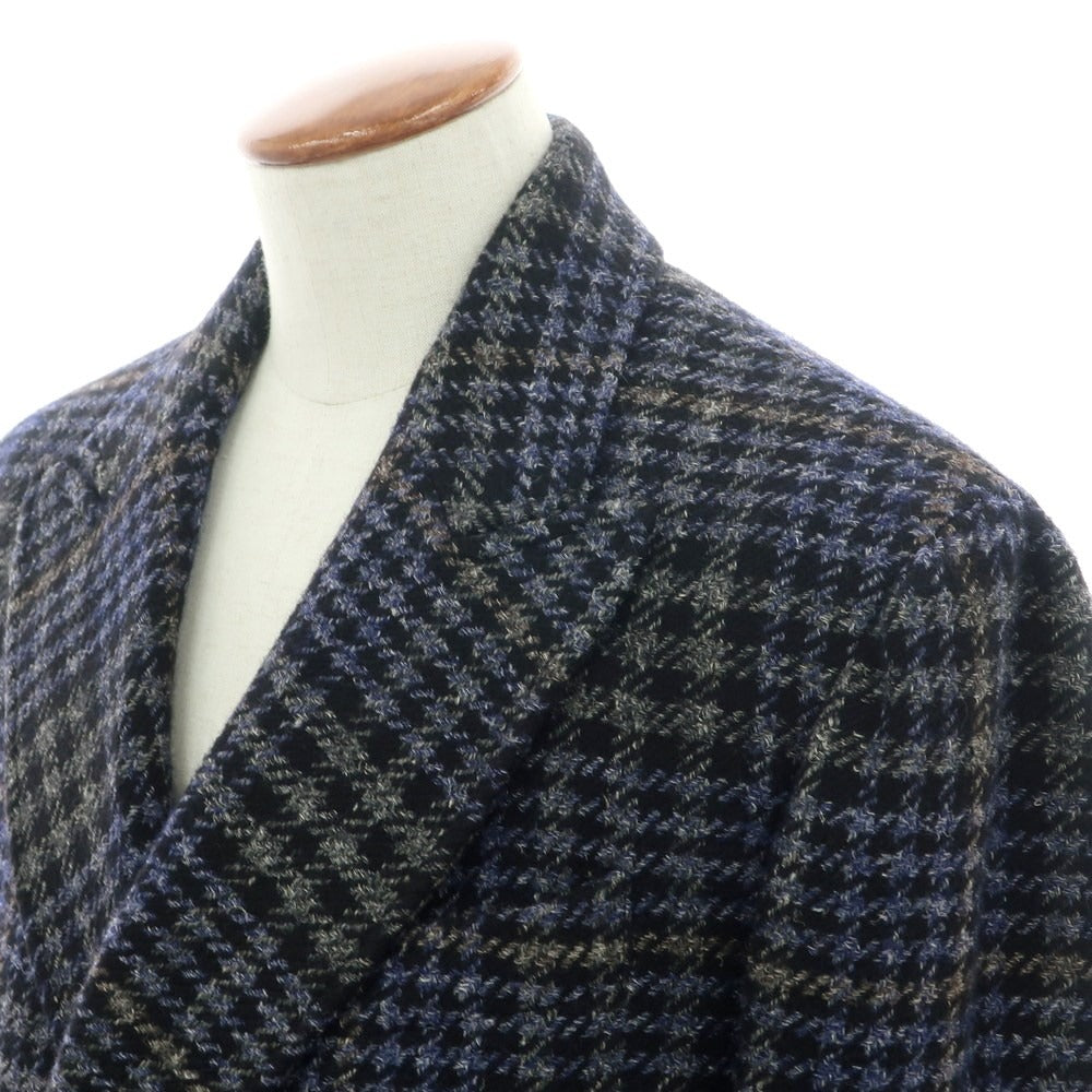 【新品】ドルモア DRUMOHR ウール チェック ダブルブレスト ポロコート ブラックxパープルネイビー【 48 】【 状態ランクN 】【 メンズ 】