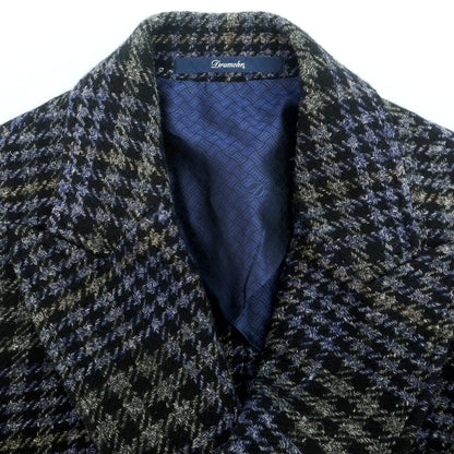 【新品】ドルモア DRUMOHR ウール チェック ダブルブレスト ポロコート ブラックxパープルネイビー【 48 】【 状態ランクN 】【 メンズ 】