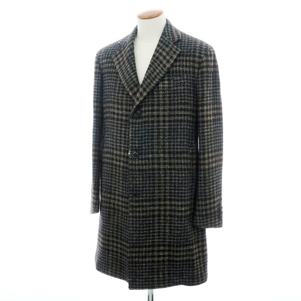 【新品】ドルモア DRUMOHR ツイードウール チェック チェスターフィールドコート ブラックxグレージュ【 48 】【 状態ランクN 】【 メンズ 】