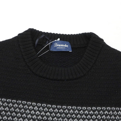【新品】ドルモア DRUMOHR ウール クルーネック プルオーバーニット ブラックxグレー【 44 】【 状態ランクN 】【 メンズ 】