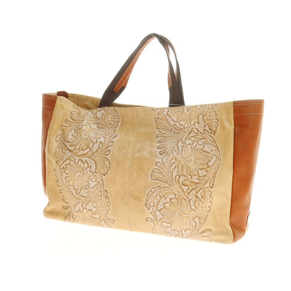 [Used] L&amp;amp;KONDO Carving Leather Tote Bag Beige x Light Brown [Condition Rank A] [Unisex]