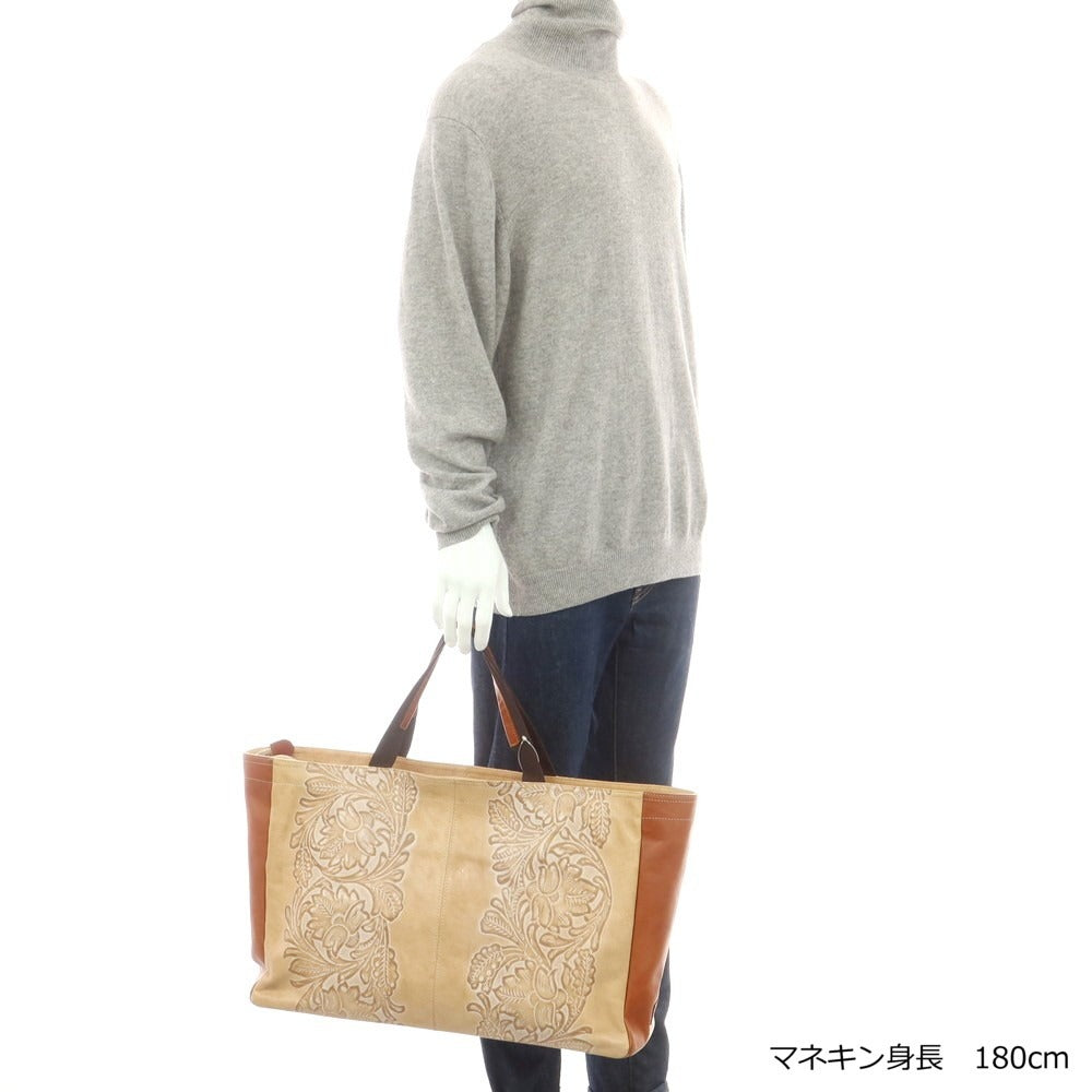 [Used] L&amp;amp;KONDO Carving Leather Tote Bag Beige x Light Brown [Condition Rank A] [Unisex]