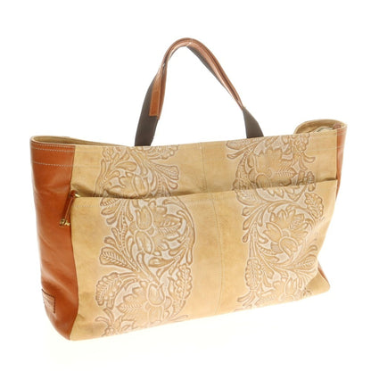 [Used] L&amp;amp;KONDO Carving Leather Tote Bag Beige x Light Brown [Condition Rank A] [Unisex]