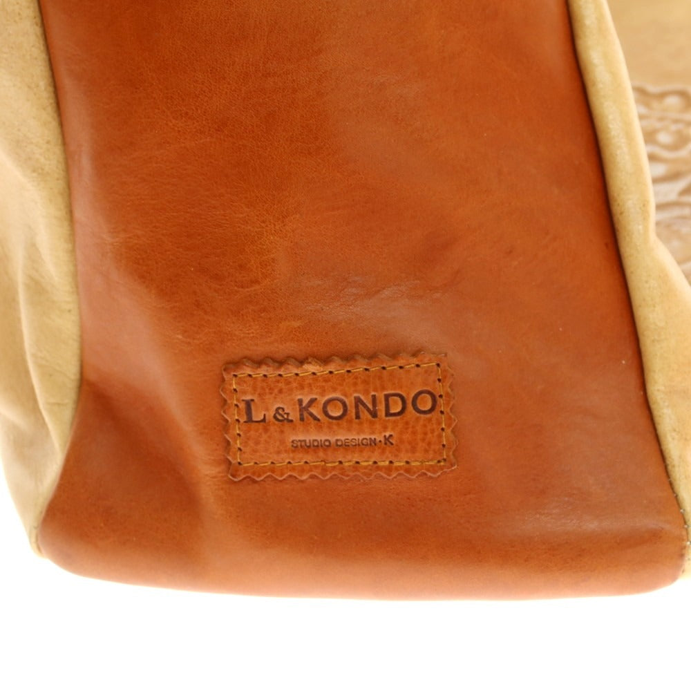 [Used] L&amp;amp;KONDO Carving Leather Tote Bag Beige x Light Brown [Condition Rank A] [Unisex]