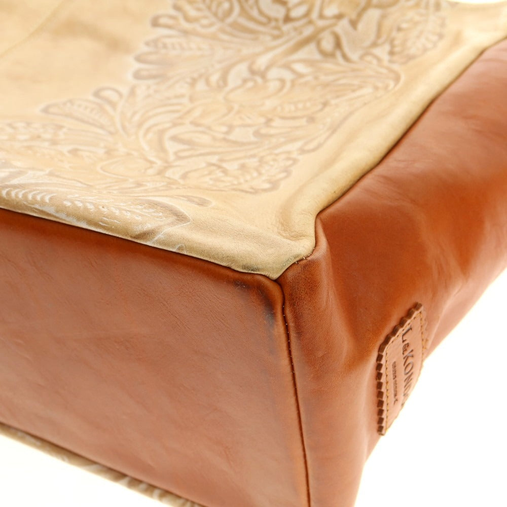 [Used] L&amp;amp;KONDO Carving Leather Tote Bag Beige x Light Brown [Condition Rank A] [Unisex]