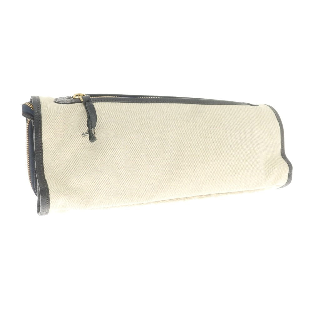 【中古】ルコンド L&amp;KONDO レザー×リネン クラッチバッグ ネイビーxナチュラル【 状態ランクA 】【 ユニセックス 】