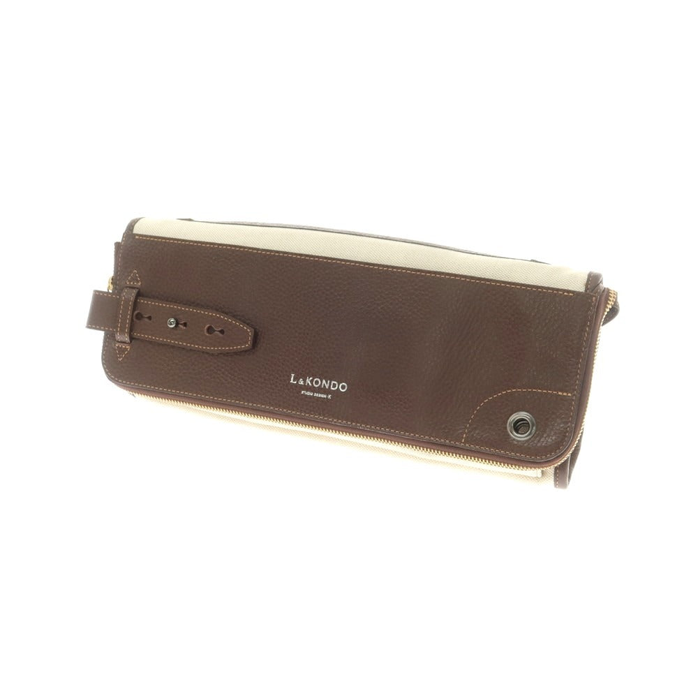 【中古】ルコンド L&amp;KONDO レザー×リネン クラッチバッグ ダークブラウンxナチュラル【 状態ランクA 】【 ユニセックス 】