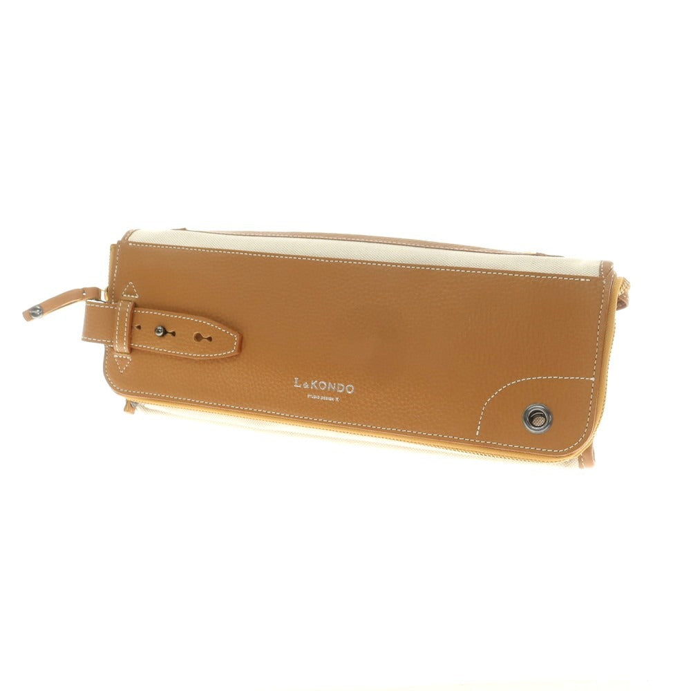 【中古】ルコンド L&amp;KONDO レザー×リネン クラッチバッグ キャメルブラウンxナチュラル【 状態ランクA 】【 ユニセックス 】