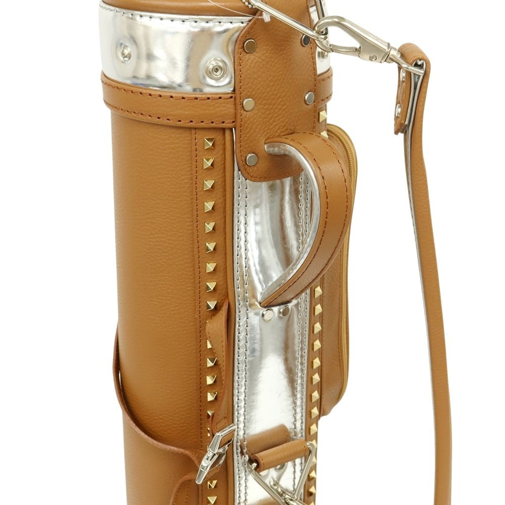 [Used] [Unused] BONJAPONE × KOYAMA GOLF BAG FACTORY Kurge Leather Studded Golf Bag Camel Brown x Silver [6.5 Type] [Condition Rank S] [Unisex]