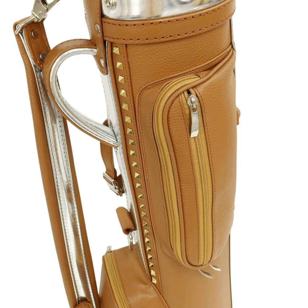 [Used] [Unused] BONJAPONE × KOYAMA GOLF BAG FACTORY Kurge Leather Studded Golf Bag Camel Brown x Silver [6.5 Type] [Condition Rank S] [Unisex]