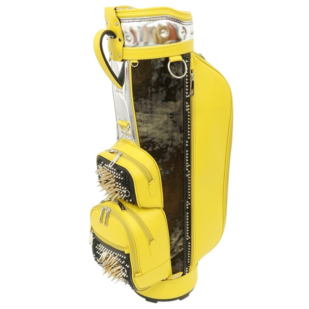 [Used] [Unused] BONJAPONE × KOYAMA GOLF BAG FACTORY PUNK Leather Studded Golf Bag Silver x Yellow [Condition Rank S] [Unisex]