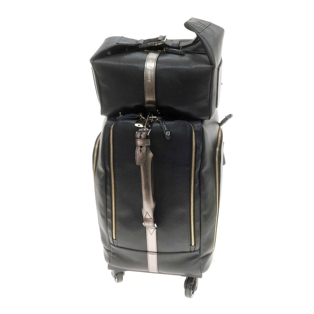 【中古】【未使用】ボンジャポネ BONJAPONE SPIKE シュリンクレザー キャリーバッグ ブラックxメタル【 状態ランクS 】【 ユニセックス 】