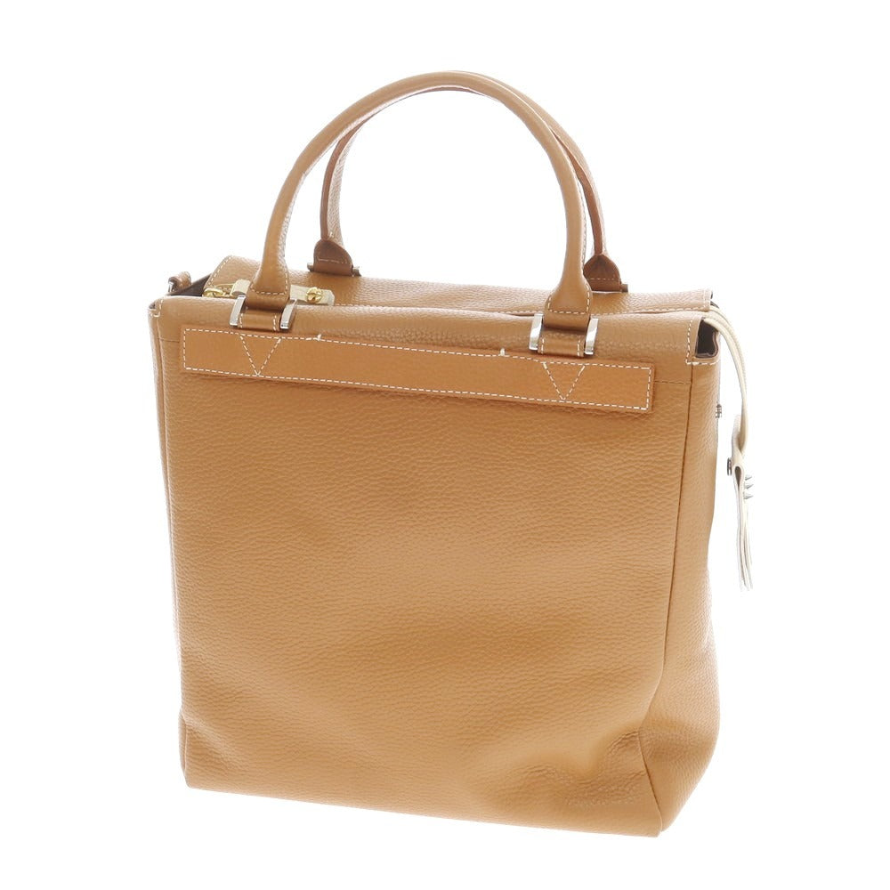 【中古】【未使用】ボンジャポネ BONJAPONE シュリンクレザー ハンドバッグ キャメルブラウン【 状態ランクS 】【 ユニセックス 】