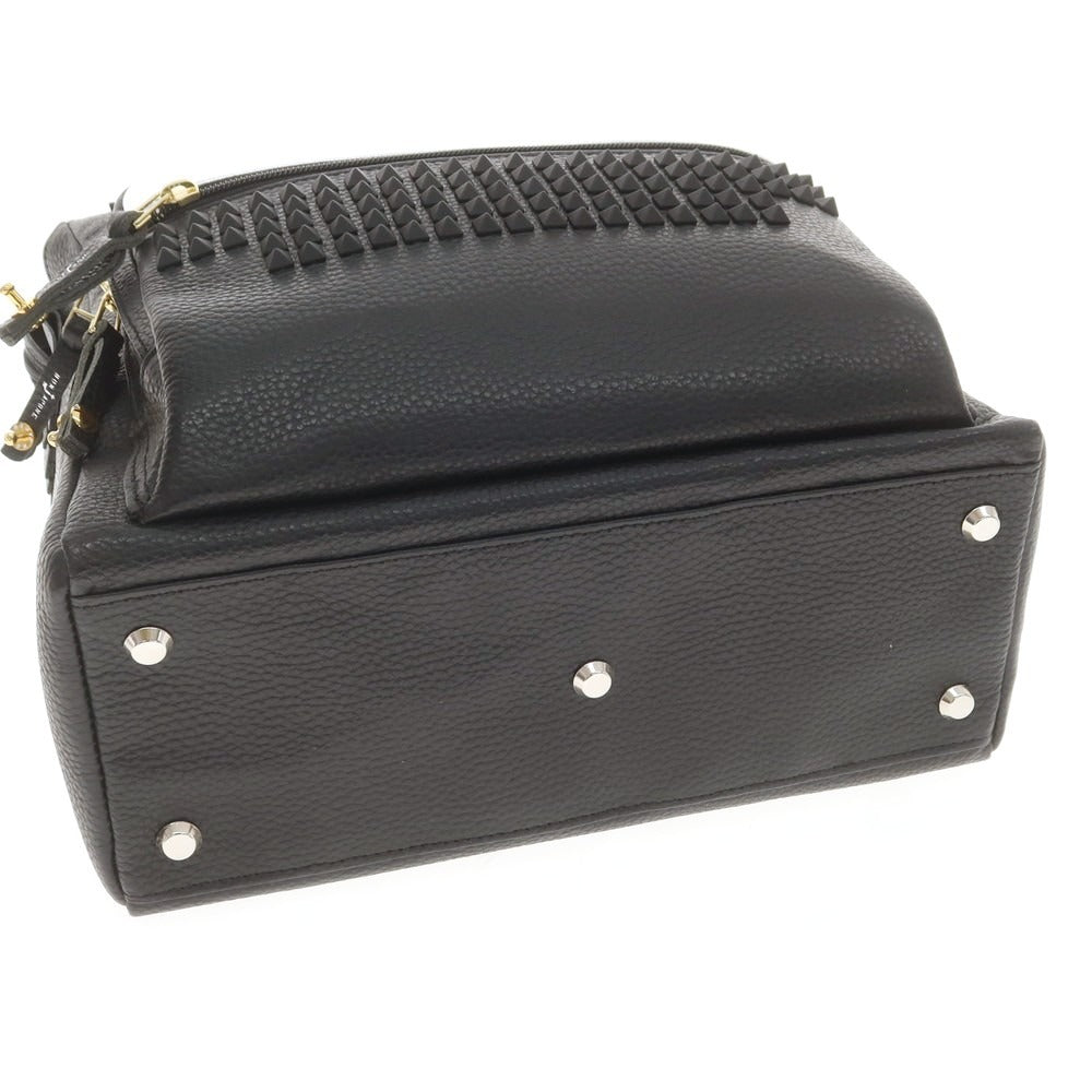 【中古】【未使用】ボンジャポネ BONJAPONE シュリンクレザー スタッズ トートバッグ ブラックxシルバー【 状態ランクS 】【 ユニセックス 】