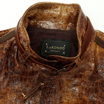 【中古】ルコンド L&amp;KONDO クロコ型押し シープ レザーブルゾン ブラウン【 48 】【 状態ランクA 】【 メンズ 】