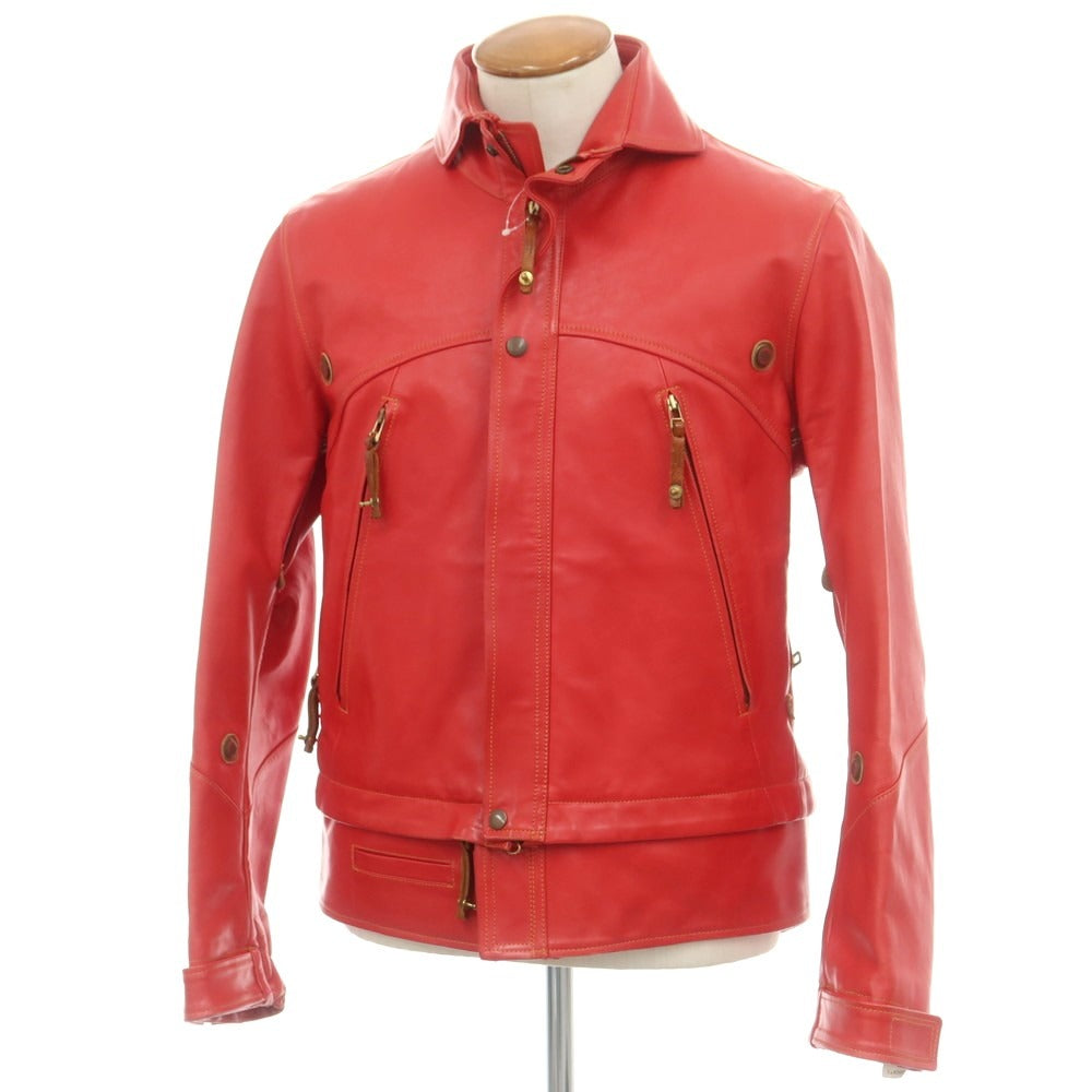 【中古】ルコンド L&amp;KONDO バーブルージュ シングルライダースジャケット レザーブルゾン レッド【 48 】【 状態ランクC 】【 メンズ 】