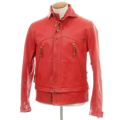 【中古】ルコンド L&amp;KONDO バーブルージュ シングルライダースジャケット レザーブルゾン レッド【 48 】【 状態ランクC 】【 メンズ 】