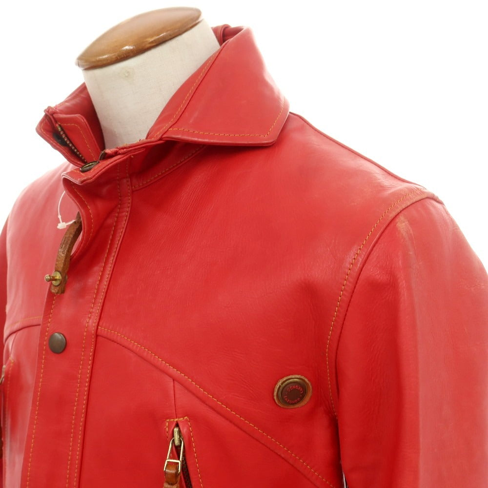 【中古】ルコンド L&amp;KONDO バーブルージュ シングルライダースジャケット レザーブルゾン レッド【 48 】【 状態ランクC 】【 メンズ 】