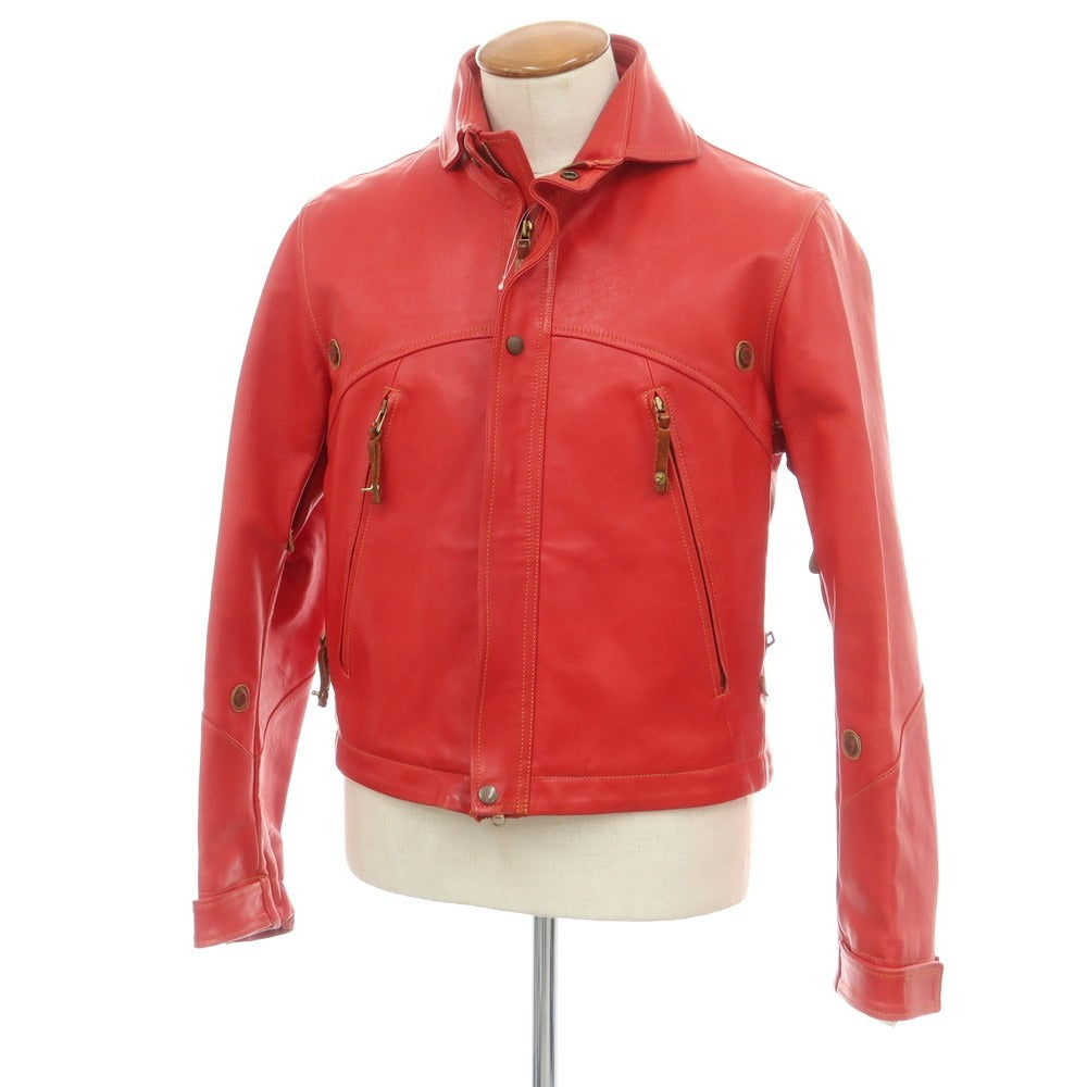【中古】ルコンド L&amp;KONDO バーブルージュ シングルライダースジャケット レザーブルゾン レッド【 48 】【 状態ランクC 】【 メンズ 】
