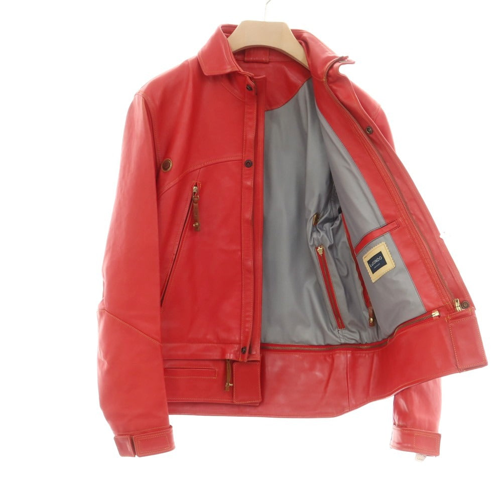 【中古】ルコンド L&amp;KONDO バーブルージュ シングルライダースジャケット レザーブルゾン レッド【 48 】【 状態ランクC 】【 メンズ 】