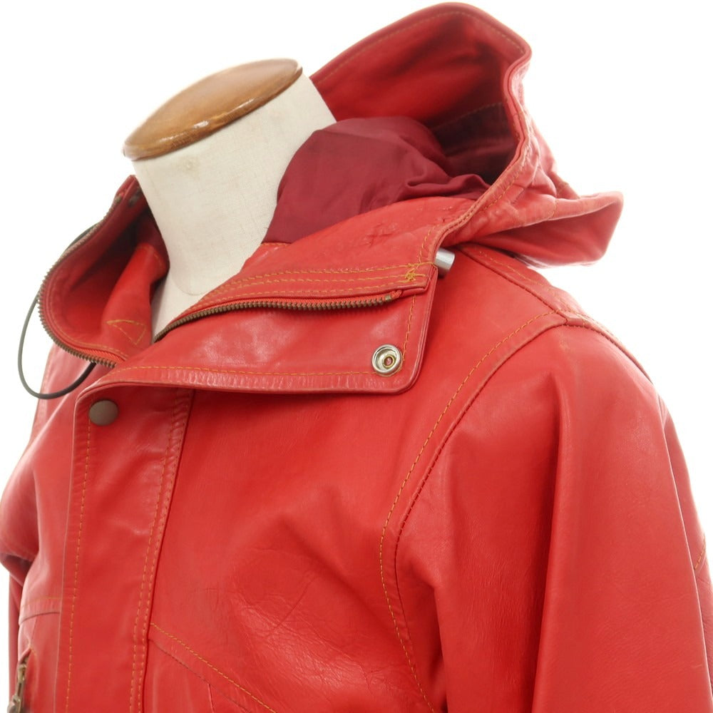 【中古】ルコンド L&amp;KONDO フーデッド レザーブルゾン レッド【 46 】【 状態ランクC 】【 メンズ 】